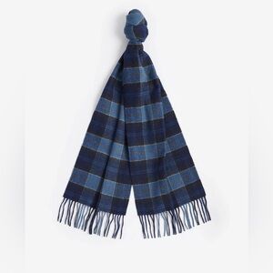 Barbour Navy and Light Blue Cashmere and Wool Tartan Scarf
